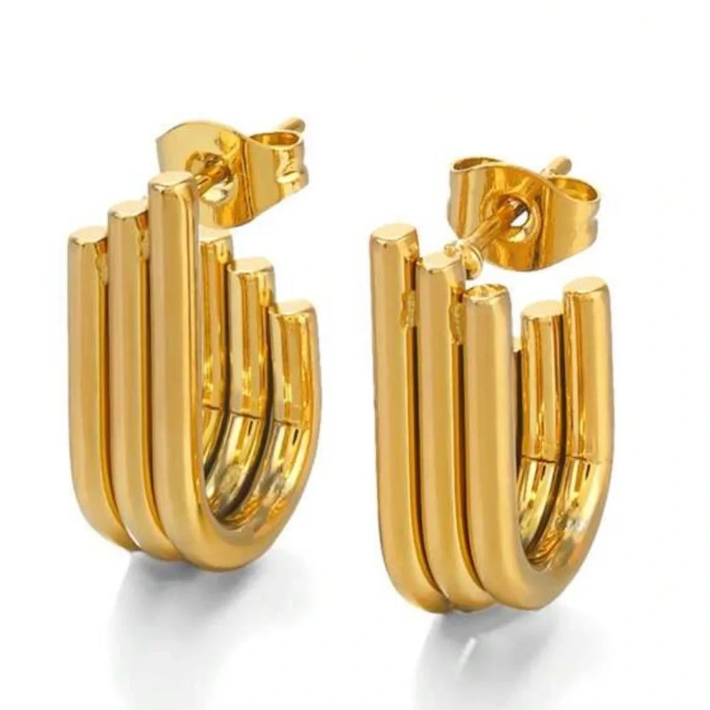 NEW Trendy Stainless Steel Layered Line Geometric Asymmetrical Stud Earrings